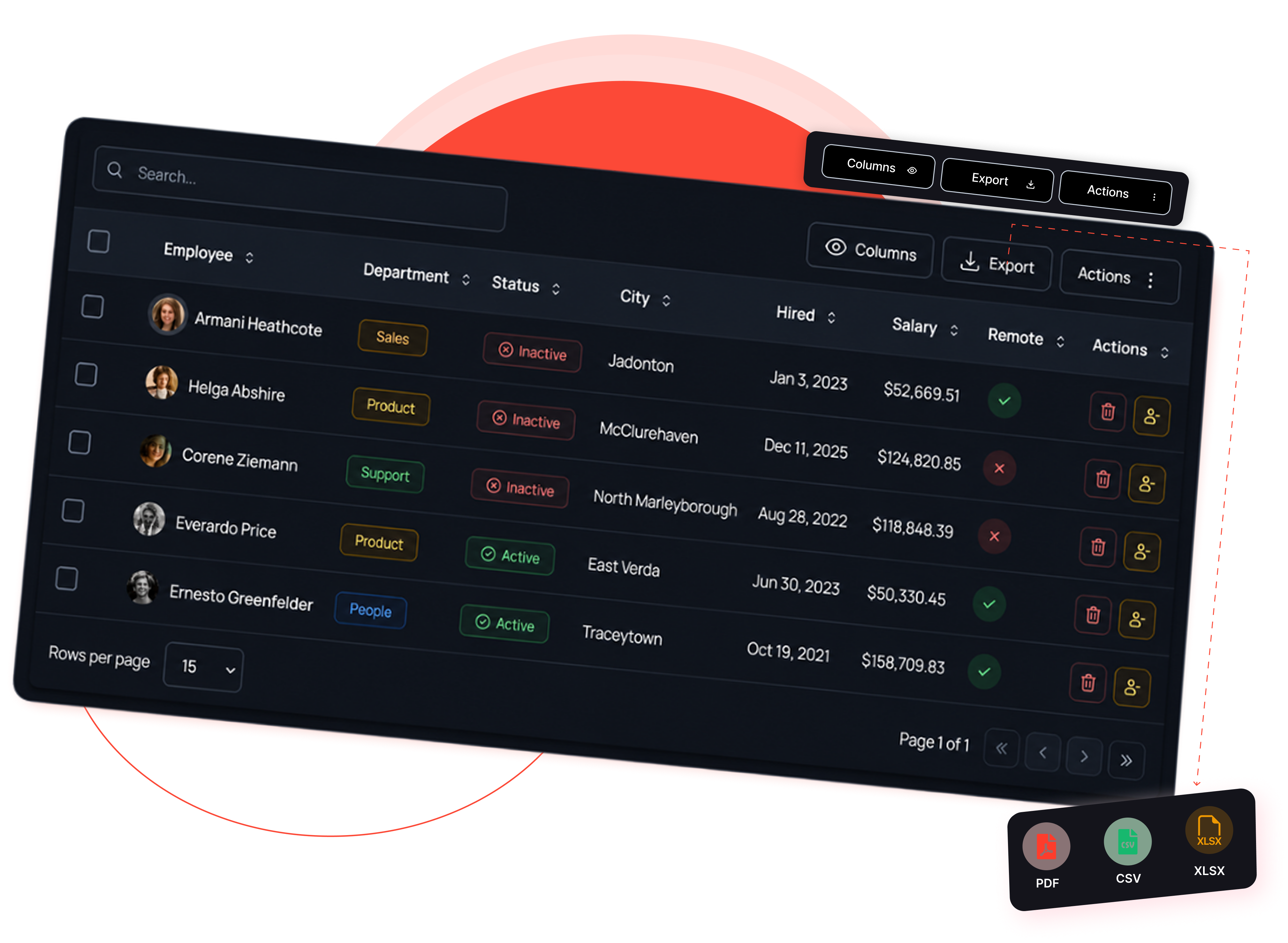 Zonvoir Table dashboard preview in dark mode